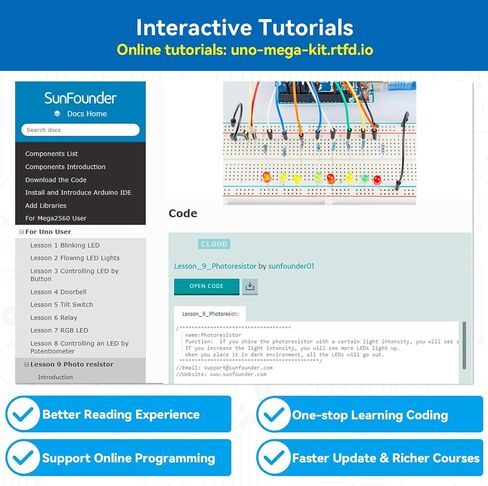 مجموعة أدوات SunFounder Project الكاملة للمبتدئين المتوافقة مع Arduino UNO R3 Arduino IDE/Scratch Coding مع 42 برنامجًا تعليميًا مفصلاً عبر الإنترنت in Kuwait