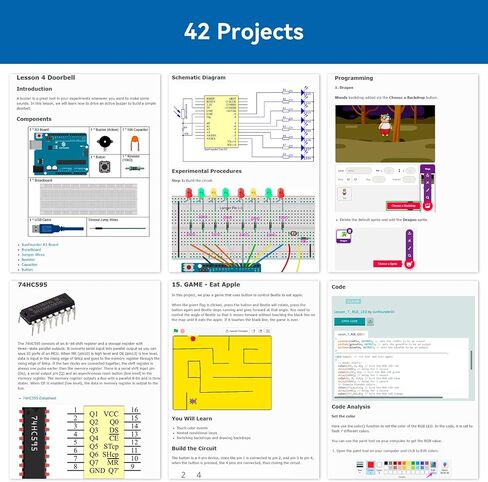 مجموعة أدوات SunFounder Project الكاملة للمبتدئين المتوافقة مع Arduino UNO R3 Arduino IDE/Scratch Coding مع 42 برنامجًا تعليميًا مفصلاً عبر الإنترنت in Kuwait