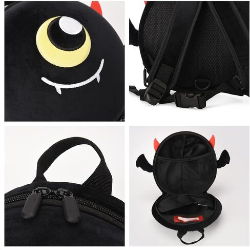 Baby Boy Backpack with Leash Unisex Backpack with Safety Harness Plush Anti Lost Bag with Detachable Tether Daycare (Black) in Saudi Arabia