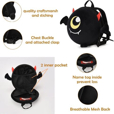 Baby Boy Backpack with Leash Unisex Backpack with Safety Harness Plush Anti Lost Bag with Detachable Tether Daycare (Black) in Saudi Arabia