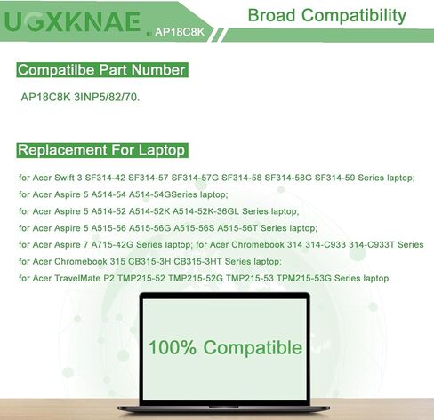 AP18C8K Laptop Battery for Acer Swift 3 SF314-42 SF314-57 SF314-58 SF314-59 Aspire 5 A514-52 A514-54 A514-54G A515-56 A515-56T Aspire 7 A715-42G Spin 3 SP314-21N SP314-54N Series HSTNN-DB9Q in Kuwait
