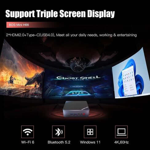 كمبيوتر صغير H66، كمبيوتر صغير للألعاب 6600H AMD Ryzen 5 أجهزة كمبيوتر صغيرة 8C/16T و32 جيجابايت من ذاكرة الوصول العشوائي 512 جيجابايت NVMe SSD كمبيوتر سطح المكتب صغير، Wi-Fi6E، BT5.2، شاشة ثلاثية 4K، USB4 8K@60، 2.5G LAN in Kuwait