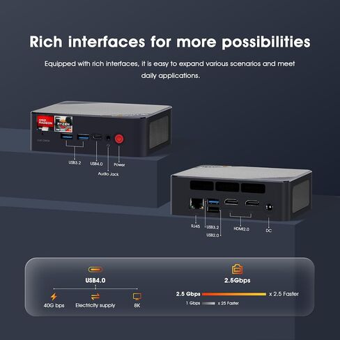 كمبيوتر صغير H66، كمبيوتر صغير للألعاب 6600H AMD Ryzen 5 أجهزة كمبيوتر صغيرة 8C/16T و32 جيجابايت من ذاكرة الوصول العشوائي 512 جيجابايت NVMe SSD كمبيوتر سطح المكتب صغير، Wi-Fi6E، BT5.2، شاشة ثلاثية 4K، USB4 8K@60، 2.5G LAN in Kuwait