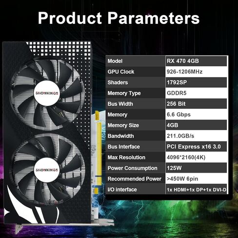 بطاقة رسومات Radeon RX 470 4GB GDDR5 256bit للألعاب 4K HDR مراوح تبريد مزدوجة تدعم DirectX 12 PCIe3.0 * 16 HDMI DVI DP بطاقات فيديو للكمبيوتر الشخصي in Saudi Arabia