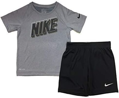 Nike Boy's Dri-Fit T-Shirt & Shorts 2 Piece Set (Anthracite(86E908-693)/Black, 5, Numeric_5) in Saudi Arabia