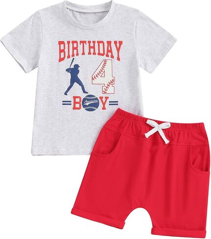 Kayotuas Baby Boy Basketball Outfits Cute Birthday Outfit Boys T-shirt and Shorts Toddler Game Day Clothes Summer 2 Piece Set in Saudi Arabia