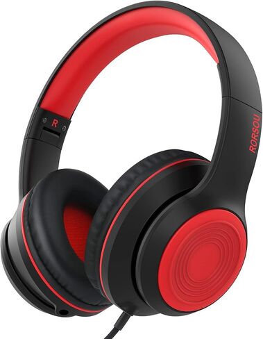 RORSOU K9 Kids Headphones with Microphone, Folding Stereo Bass Headset with 1.5M No-Tangle Cord for Children/Teens/School/Adults, Portable Wired Headphones for Smartphone Tablet Computer MP3/4 (Black) in Saudi Arabia