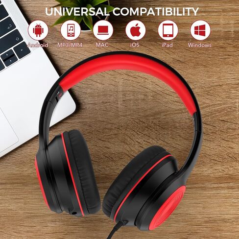 RORSOU K9 Kids Headphones with Microphone, Folding Stereo Bass Headset with 1.5M No-Tangle Cord for Children/Teens/School/Adults, Portable Wired Headphones for Smartphone Tablet Computer MP3/4 (Black) in Saudi Arabia
