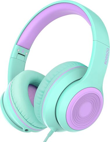 RORSOU K9 Kids Headphones with Microphone, Folding Stereo Bass Headset with 1.5M No-Tangle Cord for Children/Teens/School/Adults, Portable Wired Headphones for Smartphone Tablet Computer MP3/4 (Black) in Saudi Arabia