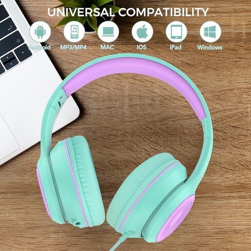 RORSOU K9 Kids Headphones with Microphone, Folding Stereo Bass Headset with 1.5M No-Tangle Cord for Children/Teens/School/Adults, Portable Wired Headphones for Smartphone Tablet Computer MP3/4 (Black) in Saudi Arabia