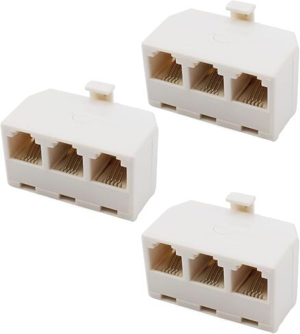 3Pcs white Phone line Splitter,3-way RJ11 6P4C splitter,RJ11 Wall Plate Male Plug to Dual RJ11 Female Socket Adapter in Saudi Arabia