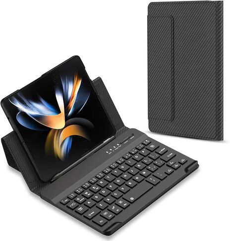Compatible with Samsung Galaxy Z fold 6/5/4/3/2, Google Pixel Fold Mini Wireless Bluetooth Keyboard Leather Case, Easy to Carry, Typing Comfortable - Black in Saudi Arabia