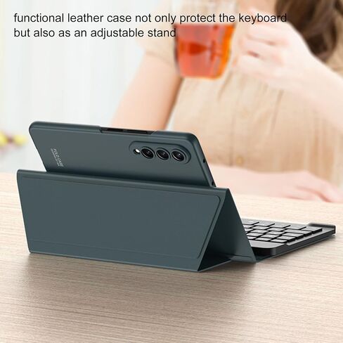 Compatible with Samsung Galaxy Z fold 6/5/4/3/2, Google Pixel Fold Mini Wireless Bluetooth Keyboard Leather Case, Easy to Carry, Typing Comfortable - Black in Saudi Arabia