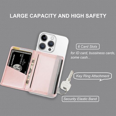 Stick-On Phone Wallet for Back of iPhone 14 Pro Max/14 Pro/14/13/12 Android Case Galaxy S23 S22 A14 A54-6 Credit Card Holder Slots- Pocket for Cards, Money & ID - Waterproof Material Leather in Saudi Arabia