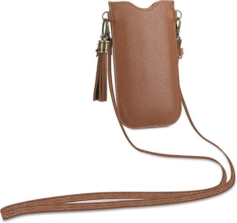 حامل الهاتف الجلدي العالمي كاليبري (6.1 بوصة) - حامل الهاتف الذكي من الجلد الطبيعي مع حزام رقبة قابل للفصل - بني in Kuwait