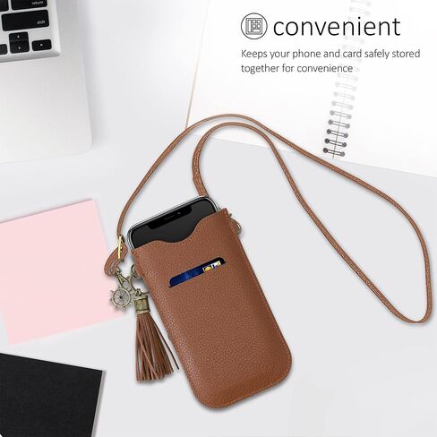 حامل الهاتف الجلدي العالمي كاليبري (6.1 بوصة) - حامل الهاتف الذكي من الجلد الطبيعي مع حزام رقبة قابل للفصل - بني in Kuwait