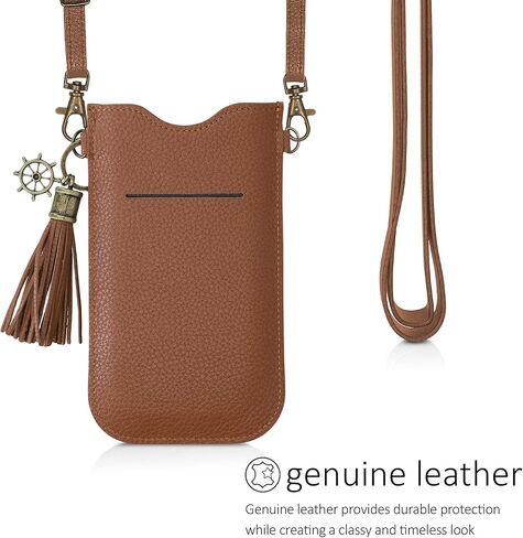 حامل الهاتف الجلدي العالمي كاليبري (6.1 بوصة) - حامل الهاتف الذكي من الجلد الطبيعي مع حزام رقبة قابل للفصل - بني in Kuwait