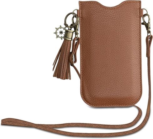 حامل الهاتف الجلدي العالمي كاليبري (6.1 بوصة) - حامل الهاتف الذكي من الجلد الطبيعي مع حزام رقبة قابل للفصل - بني in Kuwait