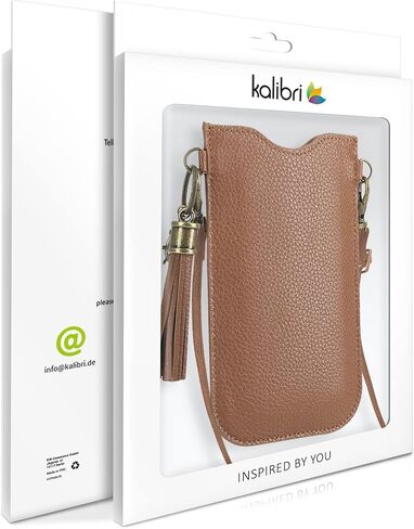 حامل الهاتف الجلدي العالمي كاليبري (6.1 بوصة) - حامل الهاتف الذكي من الجلد الطبيعي مع حزام رقبة قابل للفصل - بني in Kuwait