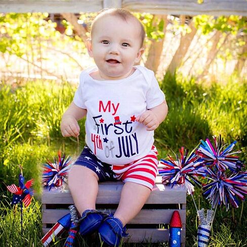 FYMNSI My First 4th of July Baby Boys Outfit American Flag Romper Stars Stripes Shorts Independence Day Patriotic Clothes Set in Saudi Arabia
