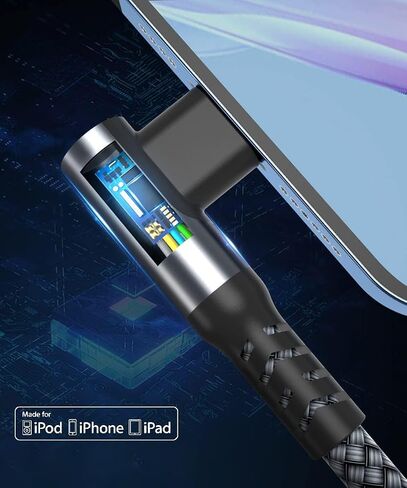 كابل شاحن Basesailor USB C إلى Lightning بزاوية يمين 10 أقدام مع محول USB A، سلك شحن سريع 90 درجة iOS نوع C PD لأجهزة Apple iPhone 13 12 11 14 Mini Pro Max وSE وAirPods وiPad الجيل الثامن والتاسع in Kuwait