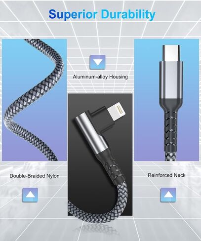 كابل شاحن Basesailor USB C إلى Lightning بزاوية يمين 10 أقدام مع محول USB A، سلك شحن سريع 90 درجة iOS نوع C PD لأجهزة Apple iPhone 13 12 11 14 Mini Pro Max وSE وAirPods وiPad الجيل الثامن والتاسع in Kuwait