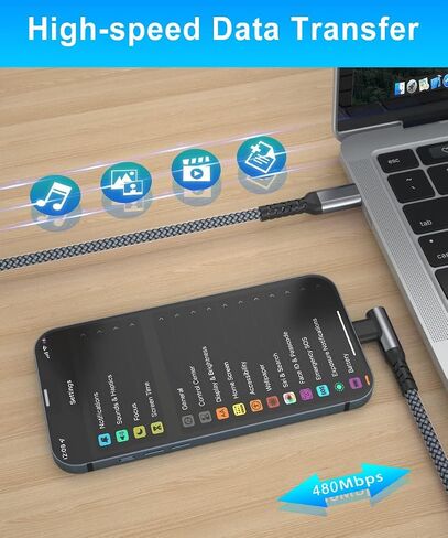 كابل شاحن Basesailor USB C إلى Lightning بزاوية يمين 10 أقدام مع محول USB A، سلك شحن سريع 90 درجة iOS نوع C PD لأجهزة Apple iPhone 13 12 11 14 Mini Pro Max وSE وAirPods وiPad الجيل الثامن والتاسع in Kuwait