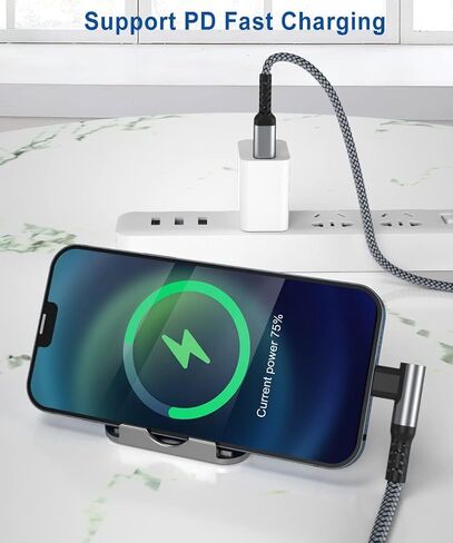 كابل شاحن Basesailor USB C إلى Lightning بزاوية يمين 10 أقدام مع محول USB A، سلك شحن سريع 90 درجة iOS نوع C PD لأجهزة Apple iPhone 13 12 11 14 Mini Pro Max وSE وAirPods وiPad الجيل الثامن والتاسع in Kuwait