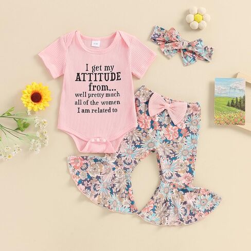Newborn Baby Girl Clothes Mamas Girl Romper Top Floral Bell-Bottoms Pants+Headband Infant Cute Summer Outfits in Saudi Arabia