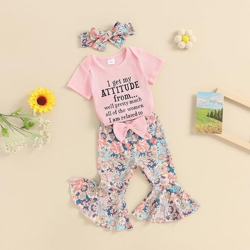 Newborn Baby Girl Clothes Mamas Girl Romper Top Floral Bell-Bottoms Pants+Headband Infant Cute Summer Outfits in Saudi Arabia
