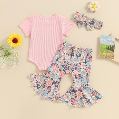 Newborn Baby Girl Clothes Mamas Girl Romper Top Floral Bell-Bottoms Pants+Headband Infant Cute Summer Outfits in Saudi Arabia