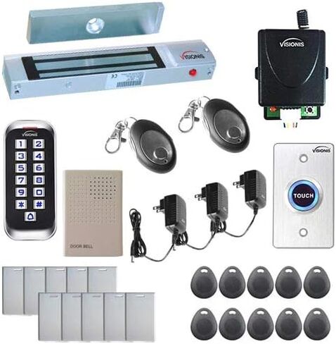 Visionis FPC-5657 نظام التحكم في الوصول بباب واحد، قفل مغناطيسي بوزن 1200 رطل مع VIS-3005 نحيف خارجي IP68 RFID، أمان دخول لوحة المفاتيح مع جهاز تحكم عن بعد لاسلكي EM مستقل 2000 مستخدم in Kuwait
