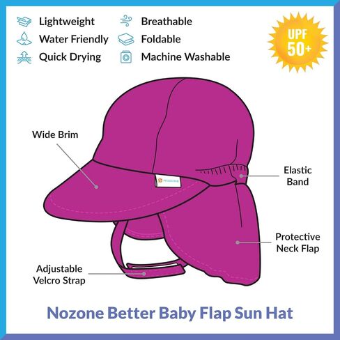 Nozone Better Baby Flap Sun Hat, Wide Brim Breathable Beach Hat with Adjustable Strap, UPF 50+ Protection in Saudi Arabia