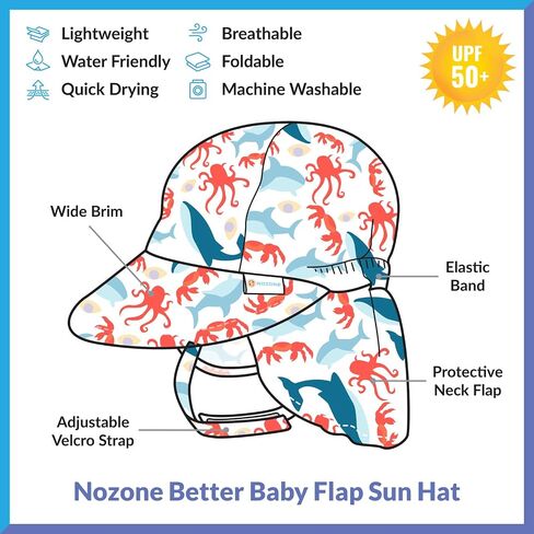 Nozone Better Baby Flap Sun Hat, Wide Brim Breathable Beach Hat with Adjustable Strap, UPF 50+ Protection in Saudi Arabia