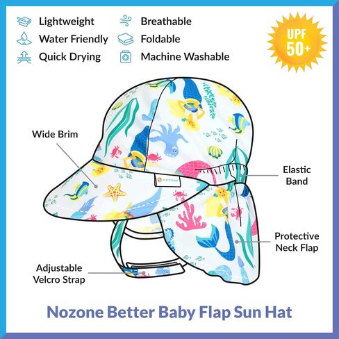 Nozone Better Baby Flap Sun Hat, Wide Brim Breathable Beach Hat with Adjustable Strap, UPF 50+ Protection in Saudi Arabia