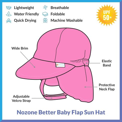 Nozone Better Baby Flap Sun Hat, Wide Brim Breathable Beach Hat with Adjustable Strap, UPF 50+ Protection in Saudi Arabia