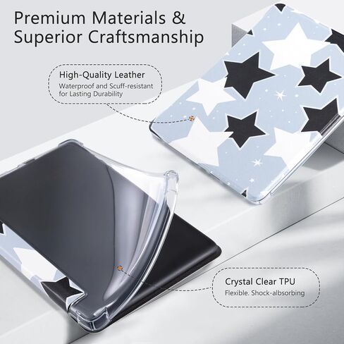Case for Kindle Paperwhite 11th Generation 6.8" and Signature Edition- New PU Leather Cover and Transparent TPU Back Cover with Auto Wake/Sleep Feature-Star in Saudi Arabia