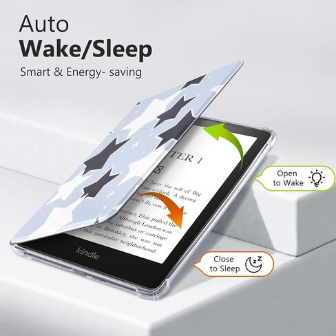 Case for Kindle Paperwhite 11th Generation 6.8" and Signature Edition- New PU Leather Cover and Transparent TPU Back Cover with Auto Wake/Sleep Feature-Star in Saudi Arabia