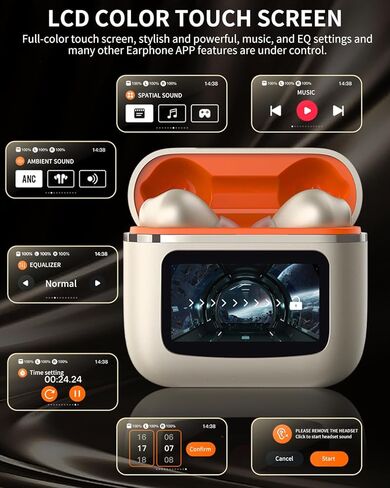 سماعات أذن لاسلكية بايونير برو مع شاشة لمس ذكية LCD، سماعات رأس بلوتوث بخاصية إلغاء الضوضاء النشطة مع وضع ANC والشفافية، BT 5.3، وقت تشغيل 40 ساعة، ستيريو HIFI لنظام iOS Android (ذهبي) in Kuwait
