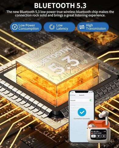 سماعات أذن لاسلكية بايونير برو مع شاشة لمس ذكية LCD، سماعات رأس بلوتوث بخاصية إلغاء الضوضاء النشطة مع وضع ANC والشفافية، BT 5.3، وقت تشغيل 40 ساعة، ستيريو HIFI لنظام iOS Android (ذهبي) in Kuwait