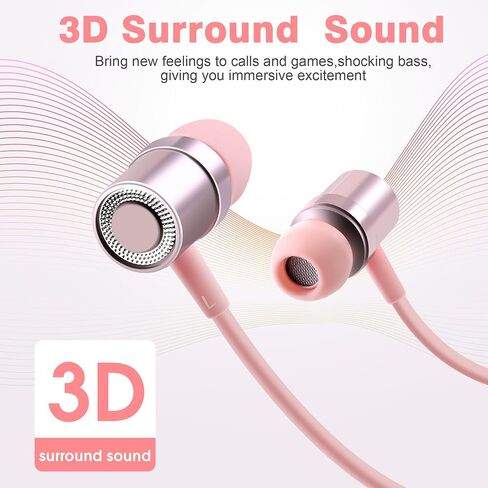 Kids Wireless Earbuds with Mic, Comfortable Noise Cancelling Neckband Bluetooth Headphones Lightweight Ear Buds with Case,Earphones for School, Running, Sport, Girls, Boys, Women, Pink in Saudi Arabia
