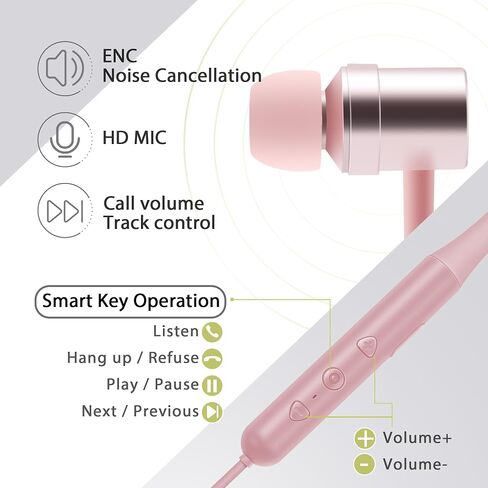 Kids Wireless Earbuds with Mic, Comfortable Noise Cancelling Neckband Bluetooth Headphones Lightweight Ear Buds with Case,Earphones for School, Running, Sport, Girls, Boys, Women, Pink in Saudi Arabia