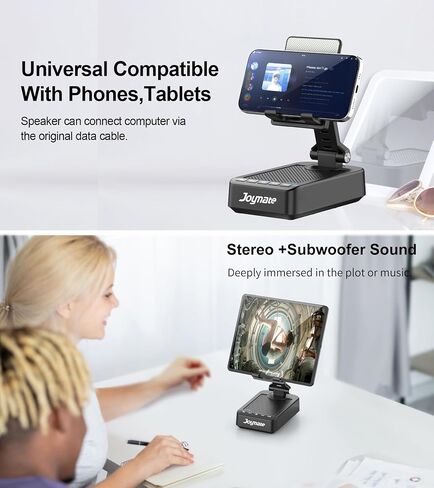 Gifts for Men Women, Joymate Bluetooth Speaker Phone Stand with Charging Function 360° Rotable Adjustable Cell Phone Holder HD Surround Sound for Desk Fits All Phones,Tablet (Black) in Saudi Arabia