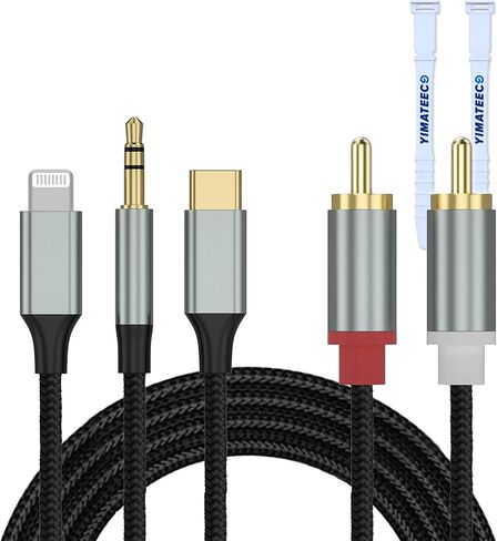 RCA Audio Cable, 3.5mm/USB Type C/Lightning to 2 RCA Audio Cable Stereo Aux Cord for TV, Mobile Phone, MP3, Speaker, Hi-Fi Amplifier, Compatible with iPhone Lightning(3In1 Audio Cable) in Saudi Arabia