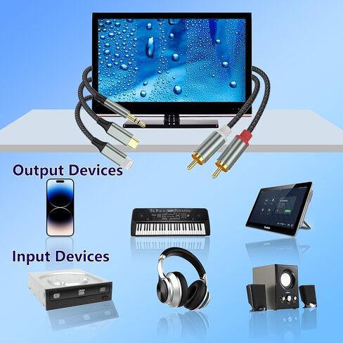 RCA Audio Cable, 3.5mm/USB Type C/Lightning to 2 RCA Audio Cable Stereo Aux Cord for TV, Mobile Phone, MP3, Speaker, Hi-Fi Amplifier, Compatible with iPhone Lightning(3In1 Audio Cable) in Saudi Arabia