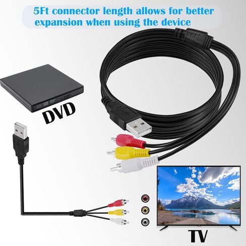 محول USB إلى 3RCA، محول USB A ذكر إلى 3RCA ذكر محول الصوت والفيديو AV المركب، موصل مساعد 3RCA سلك كابل 5FT مناسب لأجهزة التلفزيون، وصناديق الاستقبال، يستخدم لالتقاط الصوت in Kuwait