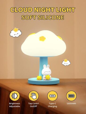 Smiling Shark Nursery Night Light, Cloud Soft Silicone Night Lamp LED Amber Warm Light with 3 Brightness & Tap Control Cordless USB Rechargable Squishy Baby Cute Night Light for Bedroom in Kuwait