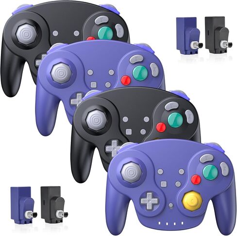 4 قطع من وحدة تحكم GameCube اللاسلكية، جهاز استقبال 2.4 جيجا هرتز متوافق مع وحدة تحكم NGC (عصا تناظرية) (مشغلات تناظرية) (قابلة لإعادة الشحن) (التوصيل والتشغيل) (دمدمة مدمجة) نيلي/أسود in Kuwait