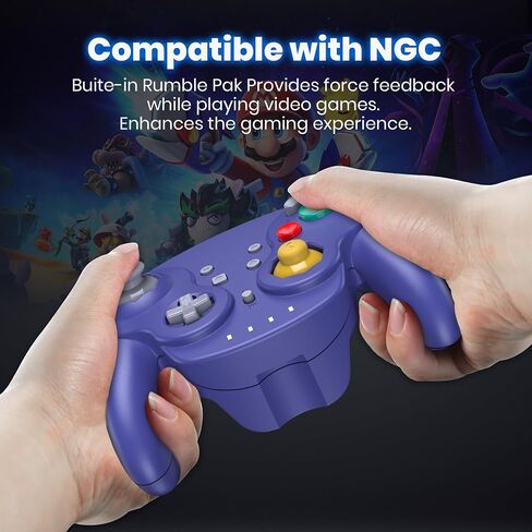4 قطع من وحدة تحكم GameCube اللاسلكية، جهاز استقبال 2.4 جيجا هرتز متوافق مع وحدة تحكم NGC (عصا تناظرية) (مشغلات تناظرية) (قابلة لإعادة الشحن) (التوصيل والتشغيل) (دمدمة مدمجة) نيلي/أسود in Kuwait