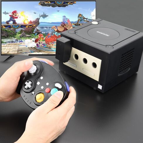 4 قطع من وحدة تحكم GameCube اللاسلكية، جهاز استقبال 2.4 جيجا هرتز متوافق مع وحدة تحكم NGC (عصا تناظرية) (مشغلات تناظرية) (قابلة لإعادة الشحن) (التوصيل والتشغيل) (دمدمة مدمجة) نيلي/أسود in Kuwait